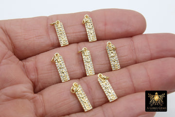 CZ Pave Love Words Charms, Tiny Gold Rectangle Minimalist Dog Tags #2642, Inspirational Bar 5 x 15 mm